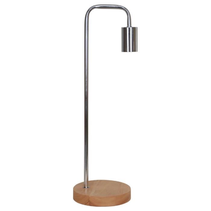 Lampe à poser en métal finition chromé et socle en bois Brook (H.49cm)