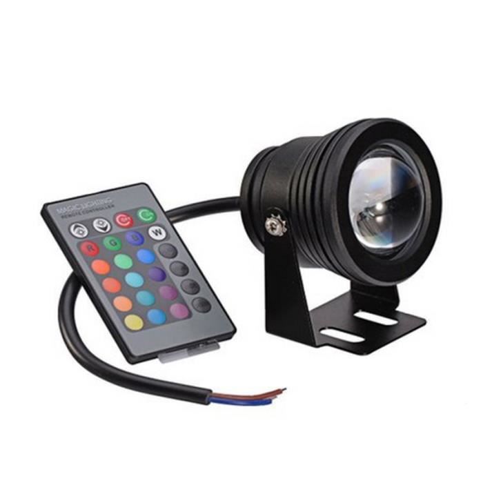 LED 10W lampe de piscine fontaine infrarouge télécommande lampe sous-marine lampe de piscine sept couleurs (coque noire RGB)