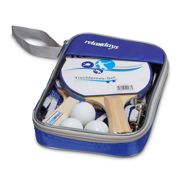 Relaxdays Set de ping-pong raquette filet 3 balles de tennis de table sac de transport HxlxP: 27 x 18 x 4 cm bleu