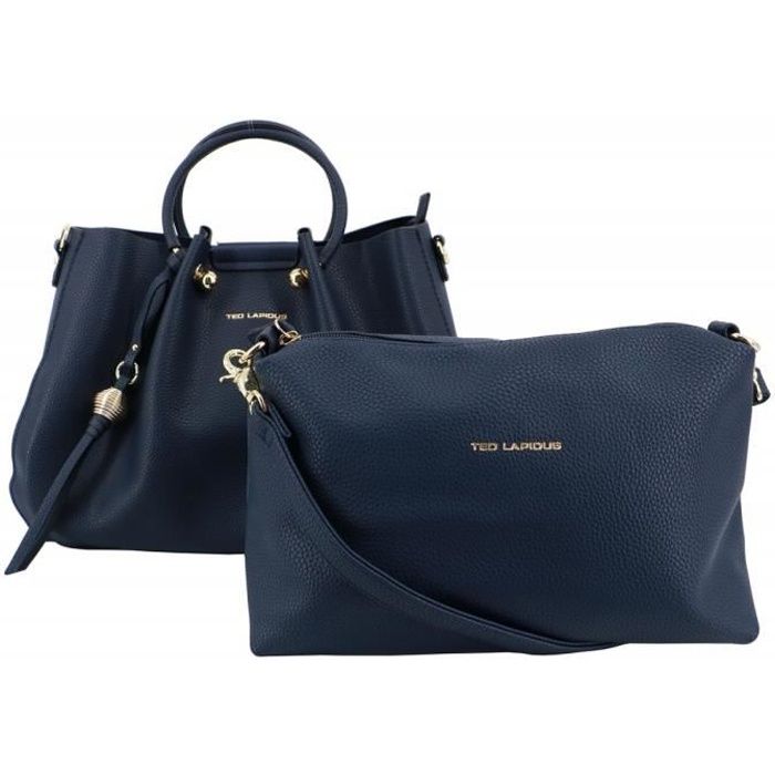Sac à Main Besace Vintage TED LAPIDUS - Matelassé Bleu Marine, Cuir Et Daim - Made In France