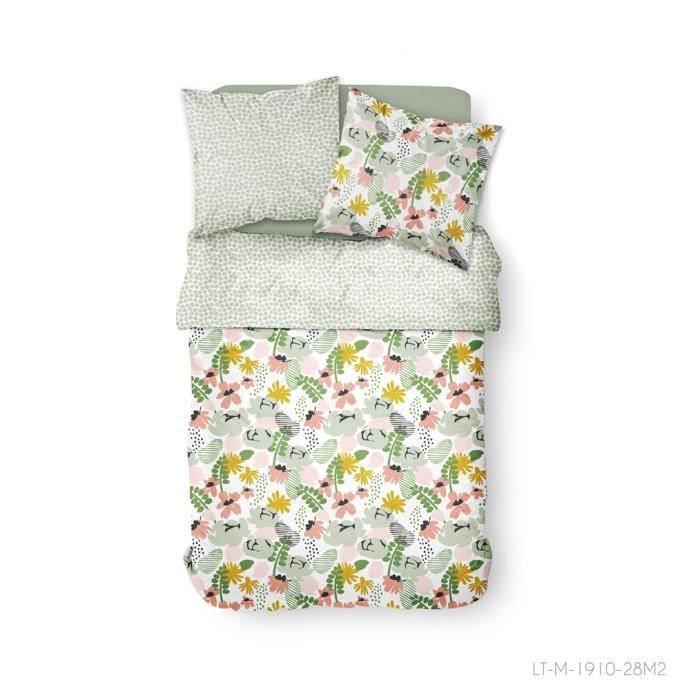 TODAY Parure de lit 2 personnes 240X260 Coton imprime vert Floral SUNSHINE TODAY