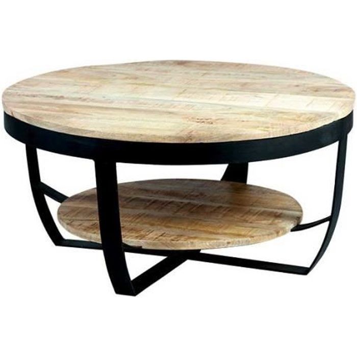 Table basse ronde Métal/Bois massif - CHALERSTON - L 80 x l 80 x H 40
