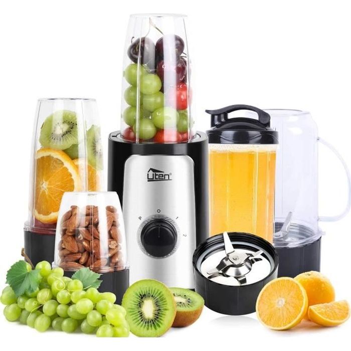 Blender Smoothie, 1.25L Mini Blender, Mixeur Blender pour Milk-Shake, Jus de Fruits et Légumes
