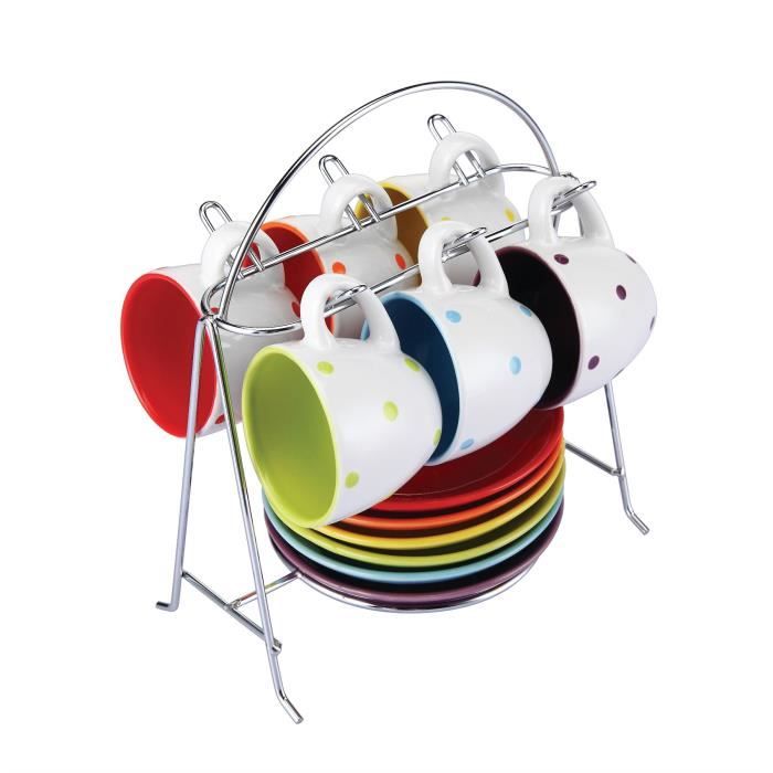 Couleurs 6pc ensemble tasses et soucoupes Spots Espresso support 80ml thé café