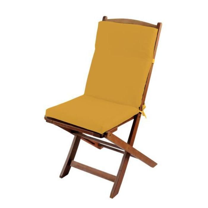 coussin de fauteuil déperlant - marque - jaune soleil - attache clips - attache nouettes - 100% polyester