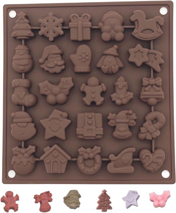 Moule à Chocolat De Noël En Silicone 6 Cavités | Formes Bonhomme Pain D'épices, Sapin, Chaussette... | Antiadhésif, Sans BPA