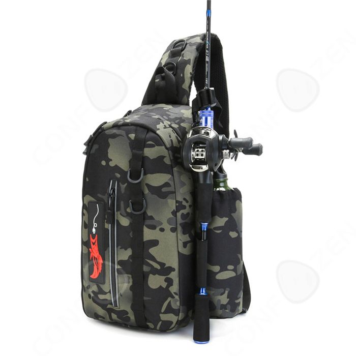 Sac Bandoulière Pêche Camouflage Noir | Grande Capacité, Multi-Poches | Transport Canne, Leurres, Appâts