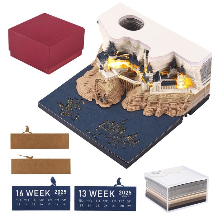 Calendrier 2026 Décoratif 3D Gravé Au Laser Avec Lumière LED - Décoration De Bureau, Idée Cadeau Pour Noël Et Halloween