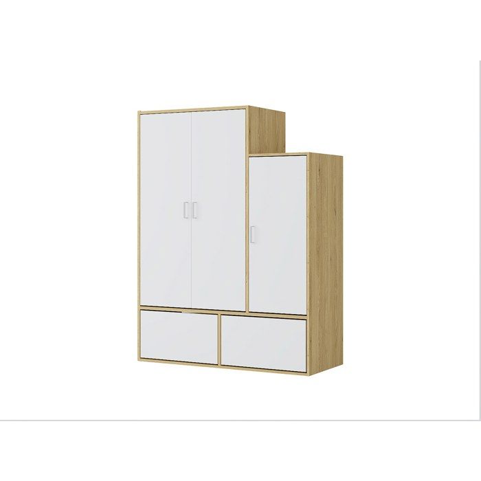 Vestiaire avec 3 portes 1 penderie et 2 compartiments chaussures - Blanc et naturel - NYVELA