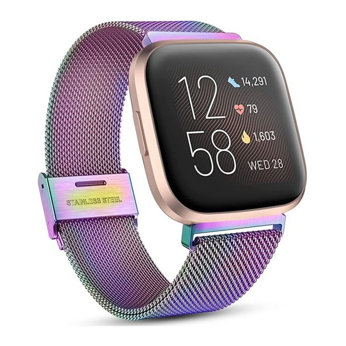 Bracelets métalliques compatibles avec Fitbit Versa/Fitbit Versa 2 pour femmes et hommes bracelet réglable en maille dacier