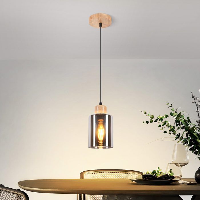 Homefire Lustre en forme de disque à une extrémité lustre en bois lampe de table à manger rétro en verre E27