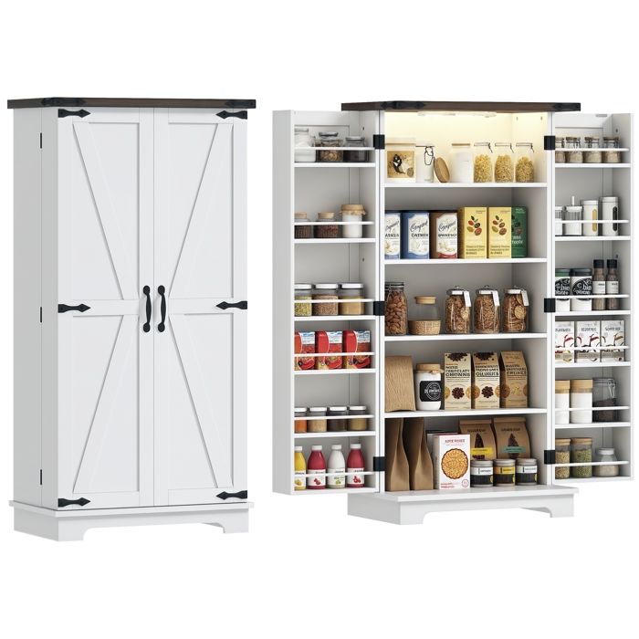 HOMCOM Buffet Cuisine Meuble Cuisine Rangement Avec 12 étagères à Portes étagères Réglables 60 X 30 X 104 Cm Effet Bois~1vpe67a1poo01