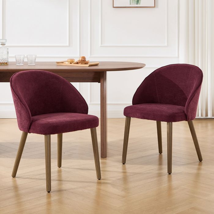 Ya-Home Chaise de Salle à Manger Lot de 2 Chaise Salle à Manger avec Pied Bois Chaise de Salon pour Cuisine Chenille Rouge Foncé