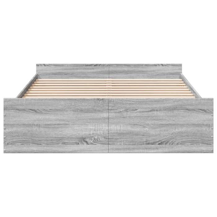 Structure de lit avec tiroirs - UU - Sonoma gris - 160x200 cm - Bois dingénierie - Contreplaqué - 203x163x40 cm