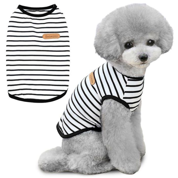 Meilleurs prix pour T-shirt à rayures pour chien - T-shirt dété pour chien - En coton doux - Vêtements pour chiots - Débardeur basique pour animaux