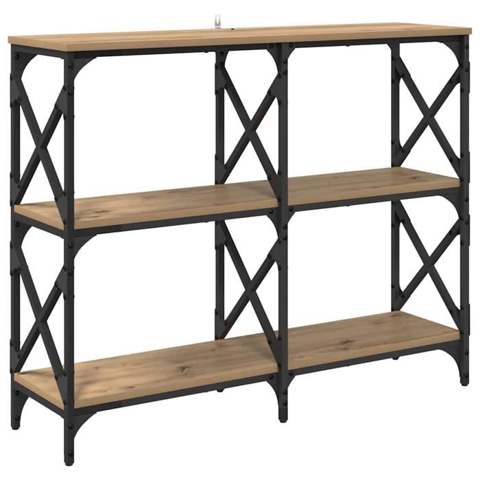 Table console chêne artisanal - vidaXL - 100x28x80 5 cm - Bois dingénierie - 3 étagères - Pieds réglables - 60 kg max