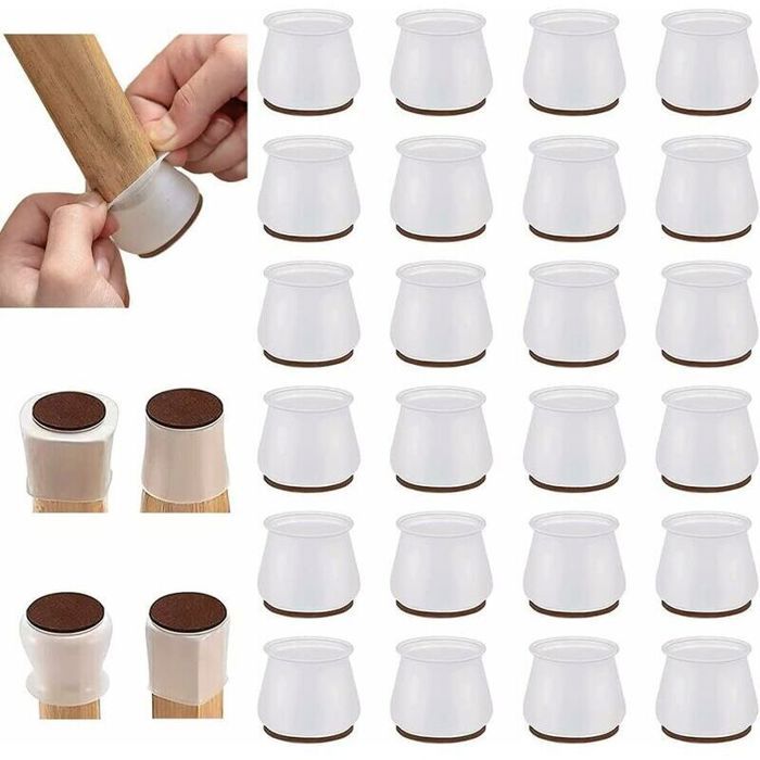 Embouts de pieds de meubles - ZOR® - 24 pièces - Silicone souple - Fond en feutre - Rond & carré (24–45 mm)