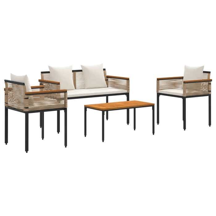Moderne Salon de Jardin - mobilier dextérieur - Ensemble de meubles dextérieur 4 pcs Beige et blanc crème @EU629984