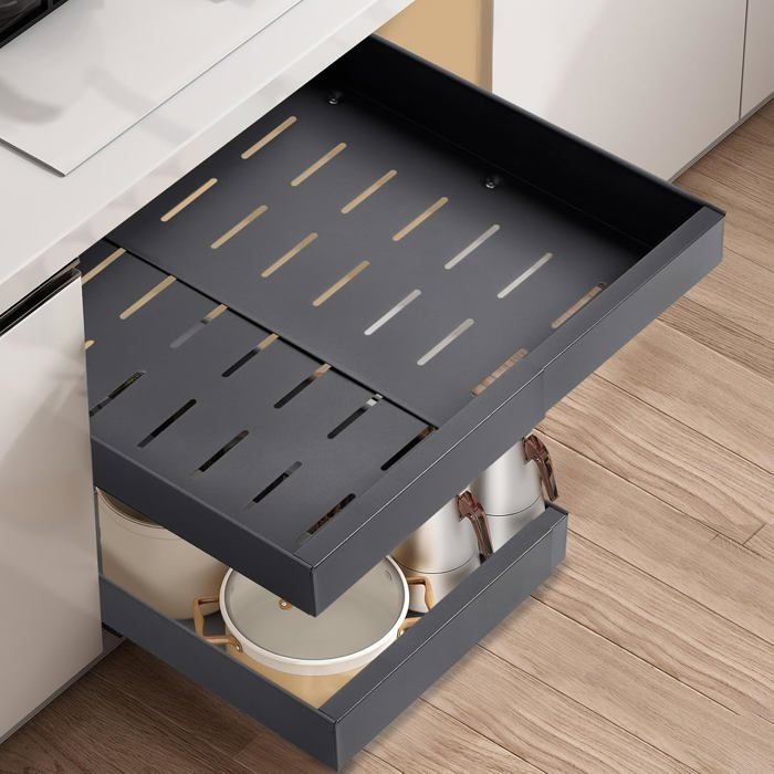 Lot de 1 tiroirs coulissants adhésifs cuisine organisateur armoire gris foncé rangement
