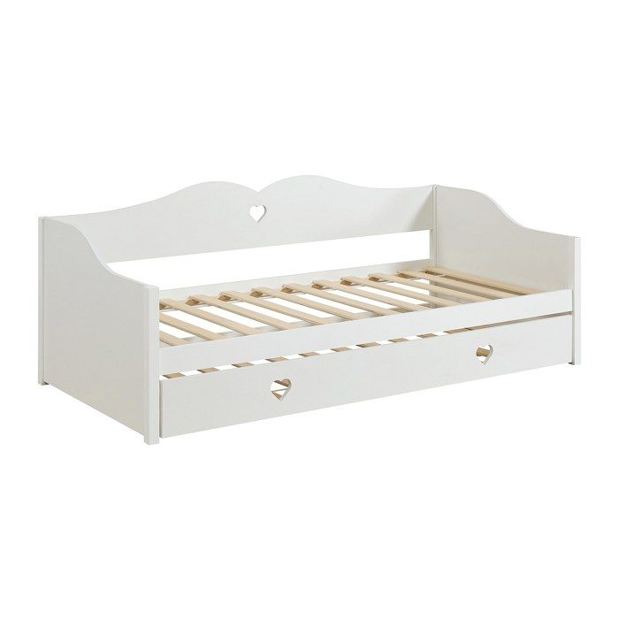 Lit banquette gigogne 2 x 90 x 190 cm - Pin et MDF - Blanc - DASTIVA