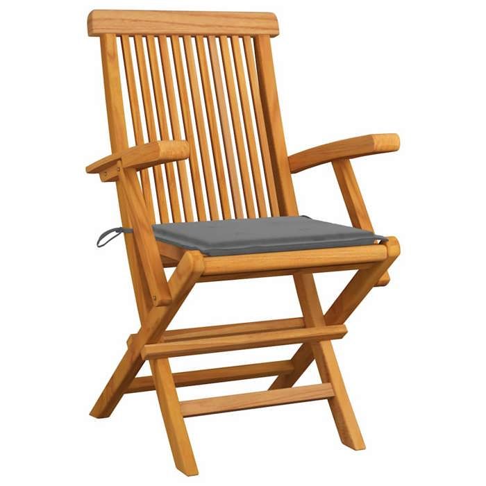 STAR SALE® Chaises de jardin + coussins - gris (3 pcs) - Sièges de jardin - Bois teck massif 55x60x89 cm T596