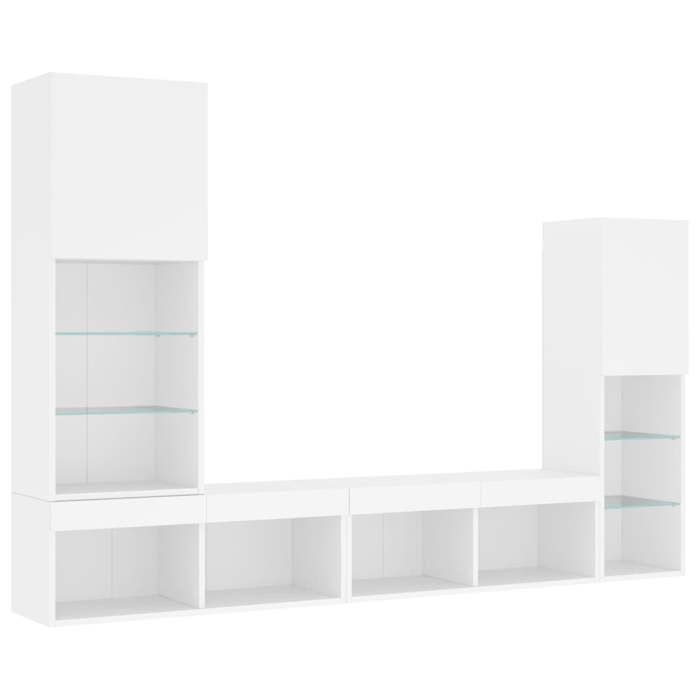 2026 dété®Meuble Télévision Blanc - Unités murales TV avec LED 4 pcs - blanc - Bois dingénierie 301 43030021