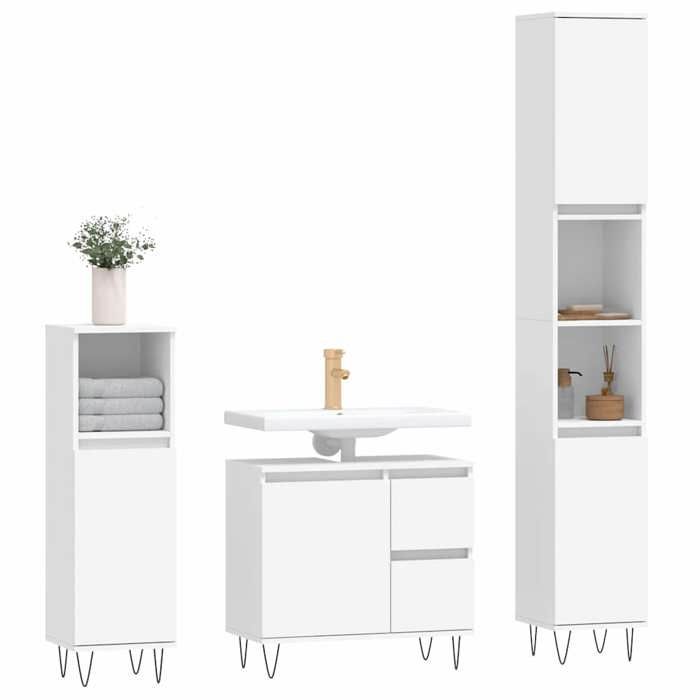 Meuble de salle de bain en 3 pcs - ARMOIRE/COLONNE WC - blanc bois dingénierie 30x30x190 cm L4249