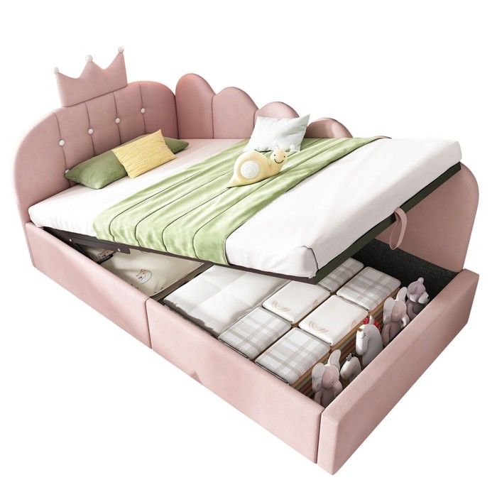 Canapé lit convertible rose velours design grille couronne coffre hydraulique 90x200 cm sans matelas canapé dangle L