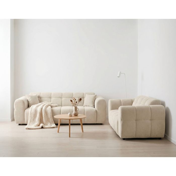 Ray - Ensemble de canapés droits 2+3 places tissu texturé - Beige Ray - Ensemble de canapés droits 2+3 places tissu texturé - Beige