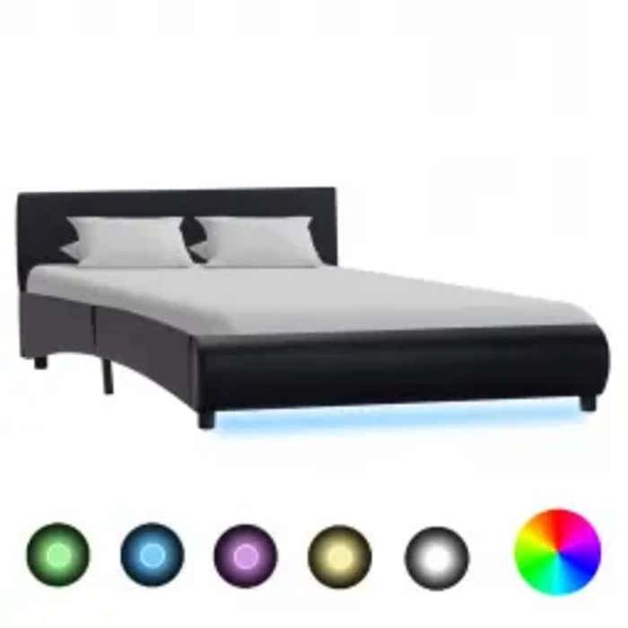 Noir Lit 2 Places：140x200 cm - Design classique - Structure de lit avec LED - noir 140x200 cm 32278307573910