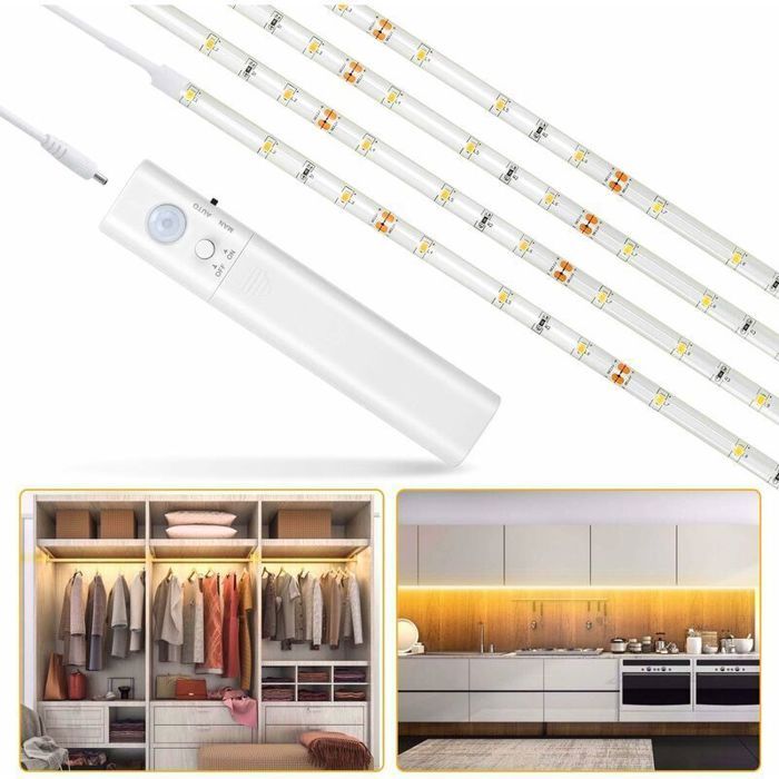 Lampe de Placard 30LED 1M Veilleuse Bande Lumineuse Ruban Lampe de capteur de mouvement pour placard/armoire/placard