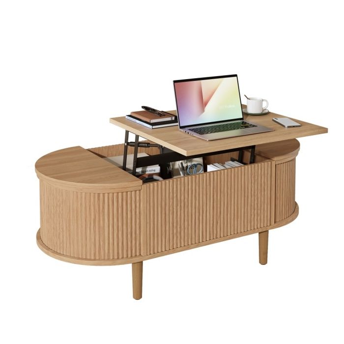 Table basse ovale relevable avec rangement style vintage table de salon multifonctionnelle pieds en bois massif meuble moderne