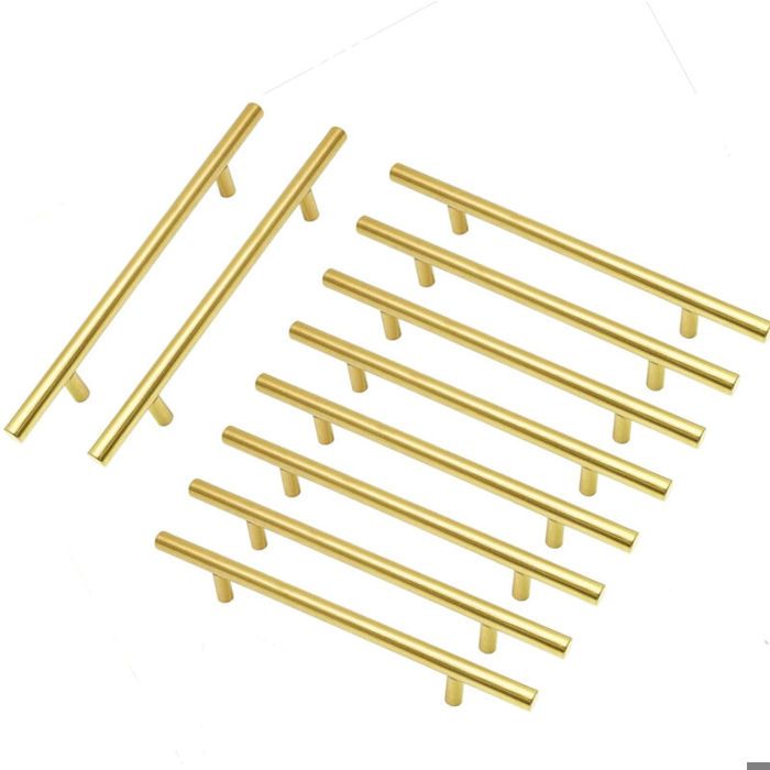 Poignée placard dorée inox - Lot 10 - Entraxe 128mm longueur 200mm - Pour chambre cuisine Aucuneary