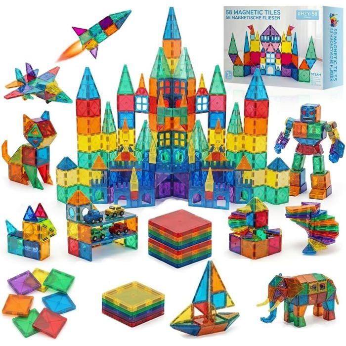 Blocs de Construction Magnétiques 58PCS – Jouets STEM Montessori pour Enfants 3-7 Ans Jeux Créatifs et Apprentissage pour Filles