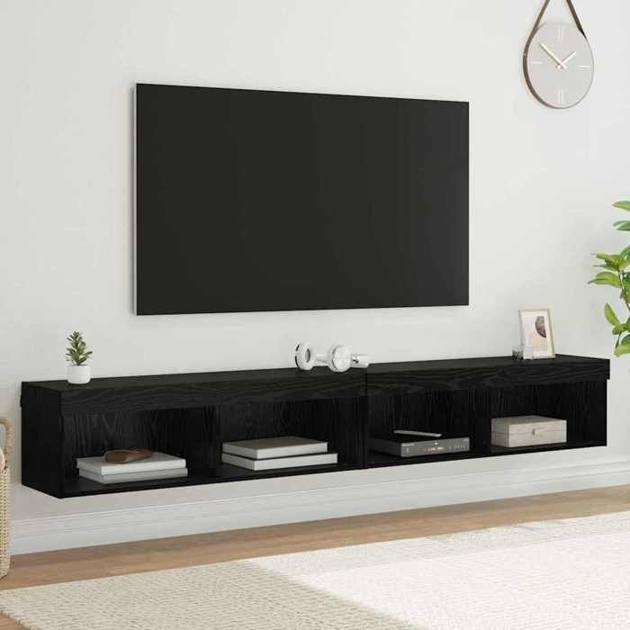 Set Meubles TV - ARMOIRES TV - avec LED - Chêne noir Bois dingénierie 100x30x30 cm T1025