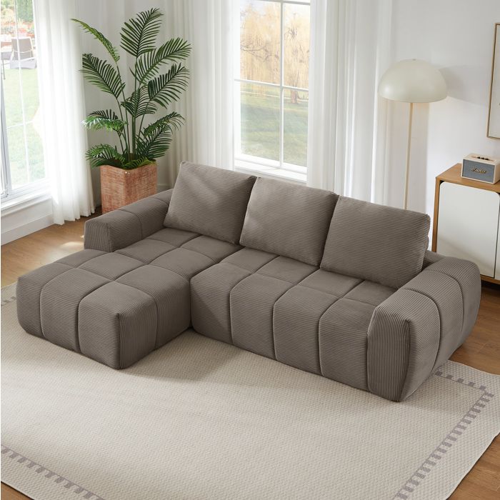 Canapé dangle taupe en velours côtelé segmenté sans montage coussins amovibles