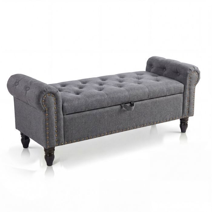 GARVEE Banc de rangement capitonné 130 cm – Table de chevet en lin – Convient aux entrées et aux salons – Gris