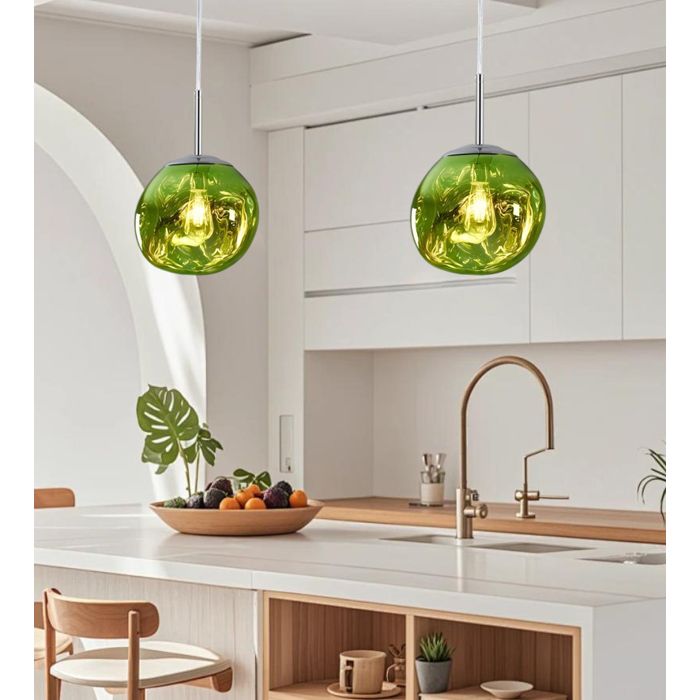 Diday 2pcs Moderne Lustre Salon Vert 20cm Suspension Luminaire Vintage Abat-jour en Verre Design Irrégulière E27 Plafonnier Retro