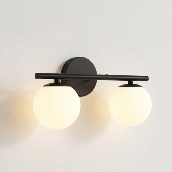 WOTTES 2 x Applique murale salon moderne Noir double lampe murale douille G9 avec abat-jour globe en blanc luminaire dintérieur