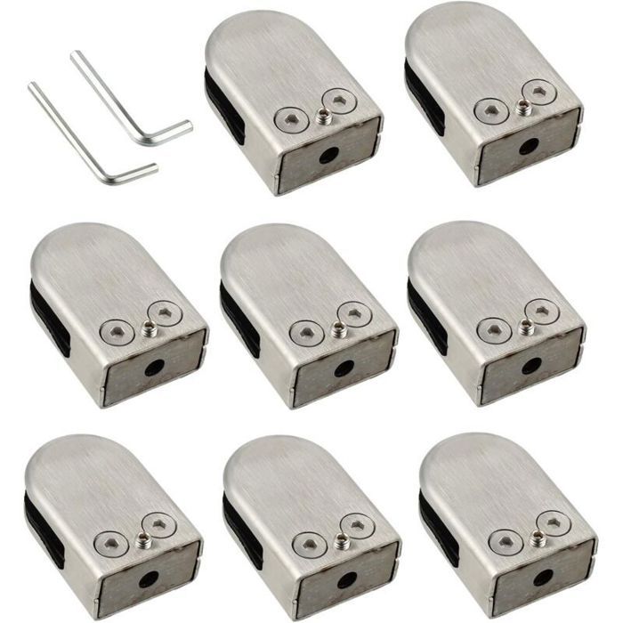Pince de fixation pour verre - PZCC - PZCC Pince De Verre 8 PCS 10-12mm - Inox 304 - Finition chromée - Joints antidérapants