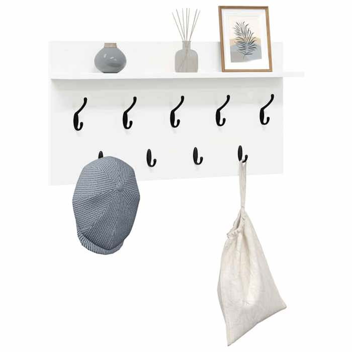 Meuble Étagère - Blanc - Porte-manteau mural - 1 pc - Blanc 80x40x12 cm Bois dingénierie B5007