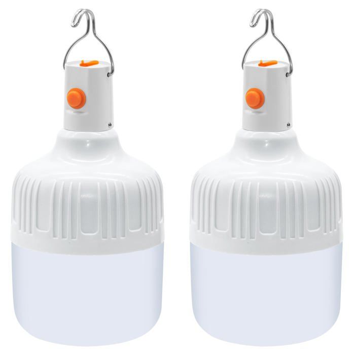 Ensemble de 2 lampes de camping LED (140*80 mm) rechargeables et puissantes 3 modes de luminosité portables et étanches.