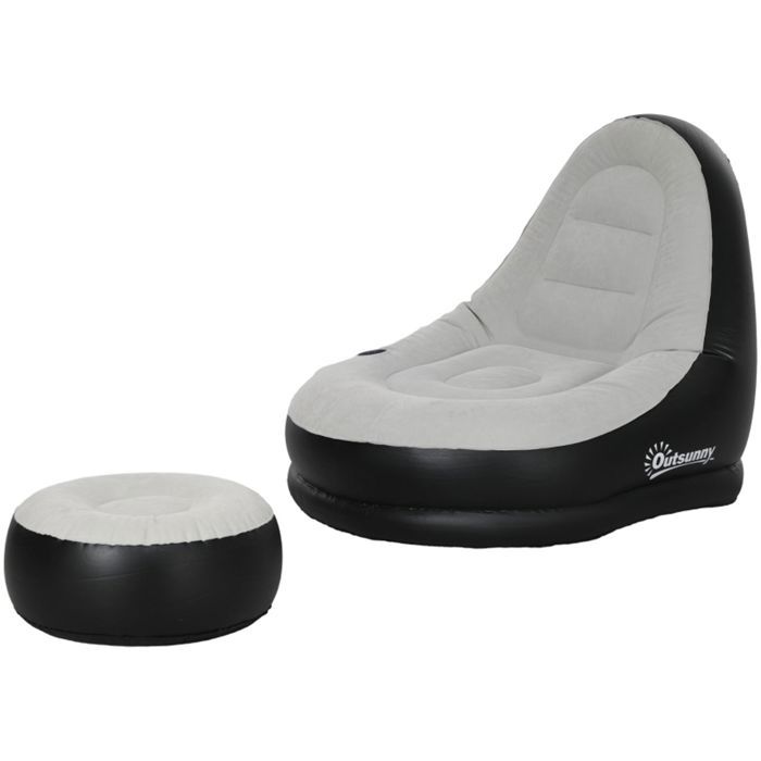 Fauteuil gonflable - SOGEU - 125x100x87 cm - Repose-pieds - Porte-gobelet - Gris clair