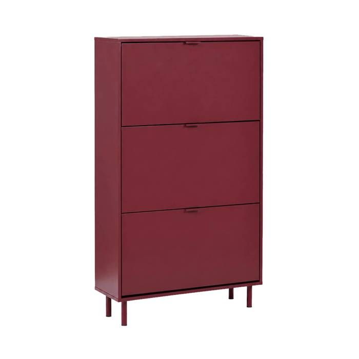 Meuble à chaussures décor bois et métal 3 abattants bordeaux - Ellie Meuble à chaussures décor bois et métal 3 abattants bordeaux - Ellie
