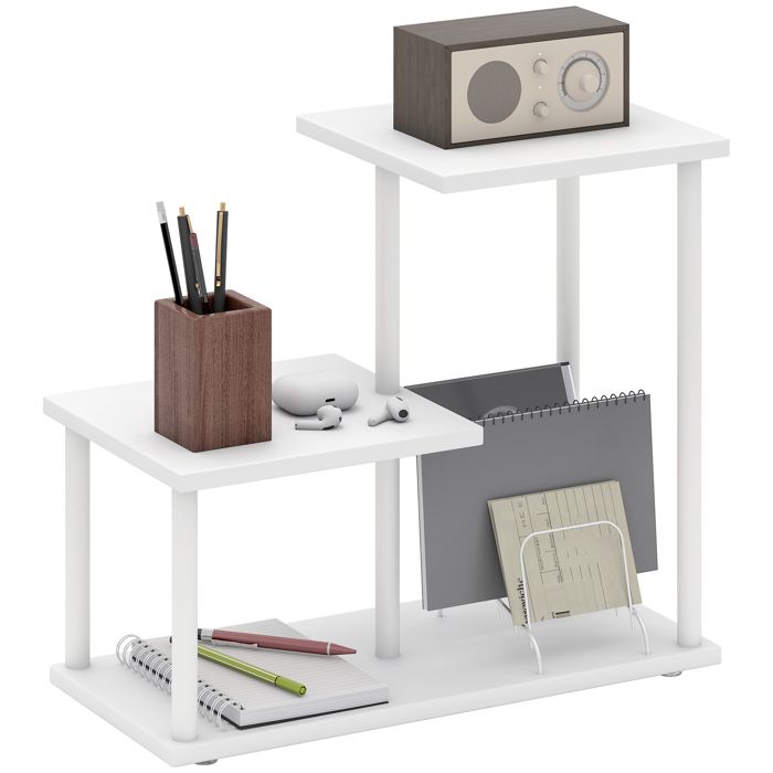Étagère de bureau - Bibliothèque de table à 3 niveaux - 40 x 20 x 34 5 cm - Blanc - Pour bureau et espace de travail - ZENLINKJH