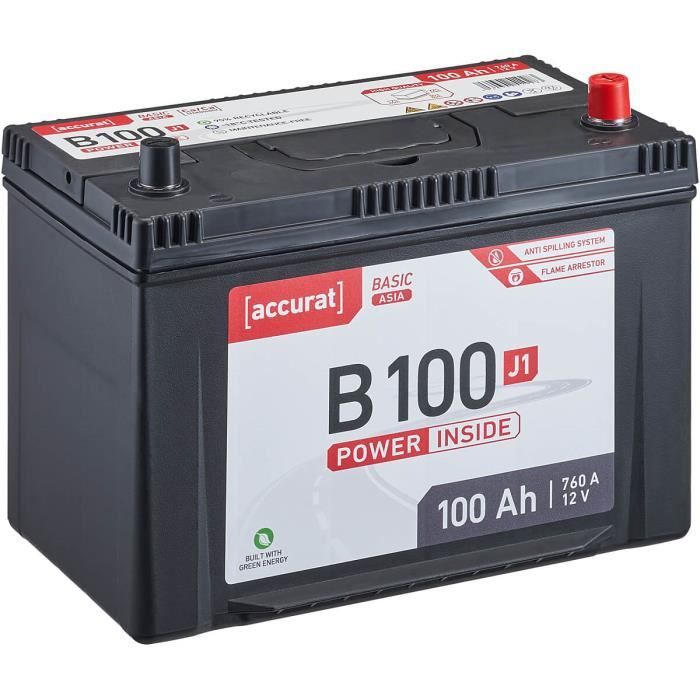 Accurat B100 Batterie voiture 12V 100Ah 760A à cellule humide (+ droit) 303 x 175 x 225 m