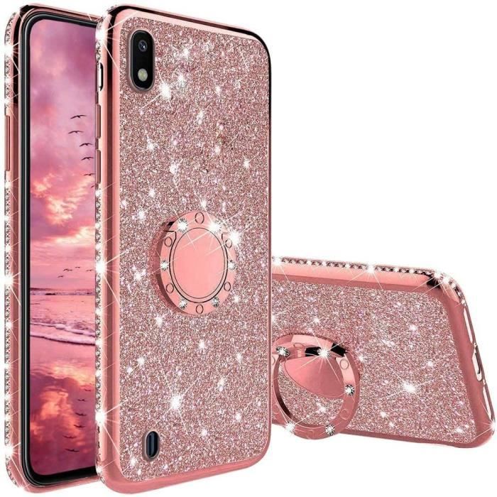 Coque Samsung Galaxy A10 Silicone Paillette Strass Brillante Bling Glitter Housse 360 Degres Anneau Support Ultra Slim Antichoc TP