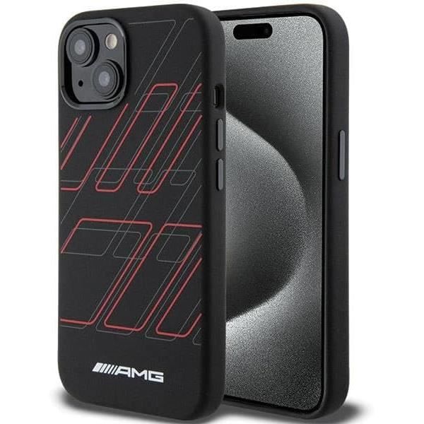 Coque de protection - AMG - iPhone 15/14/13 - Rigide - Motif losanges - Noir/Rouge