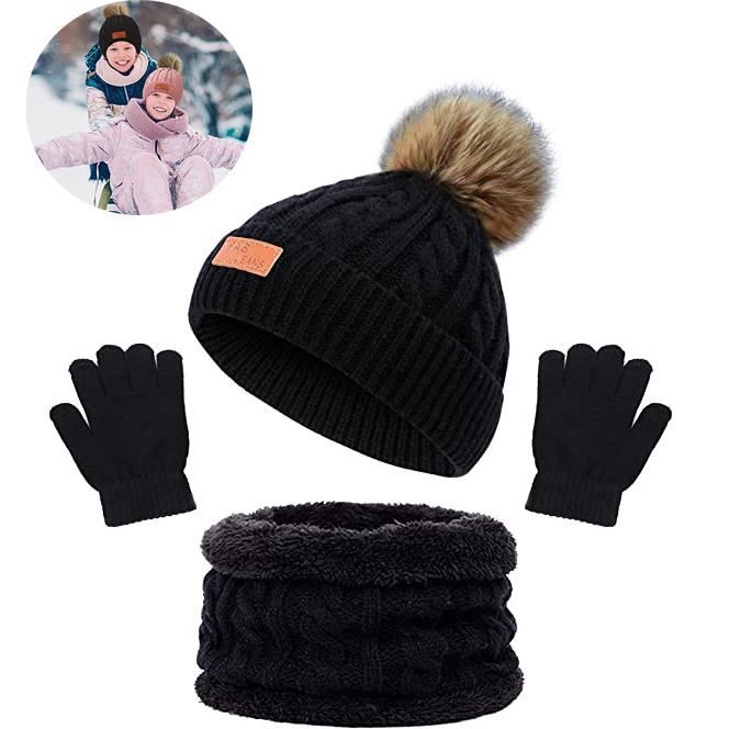 Ensemble de bonnet tricoté pour femme Bonnet Pom Pom Gants, bonnet chaud d' hiver unisexe - Cdiscount Prêt-à-Porter