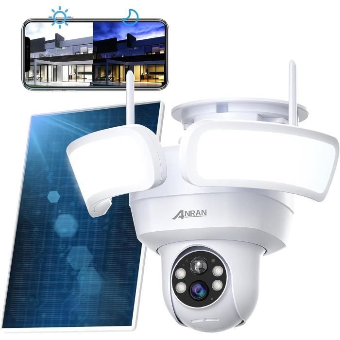 ANRAN Floodlight Camera de Surveillance à Projecteur PTZ 360° 2K 3MP HD  WiFi Extérieur Solaire sans fil Éclairage Intelligent - Cdiscount Bricolage